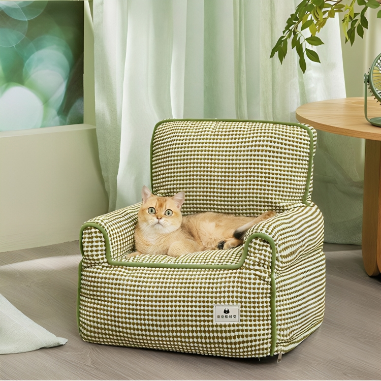 Green plaid cat sofa bed with soft breathable fabric -KtKitty