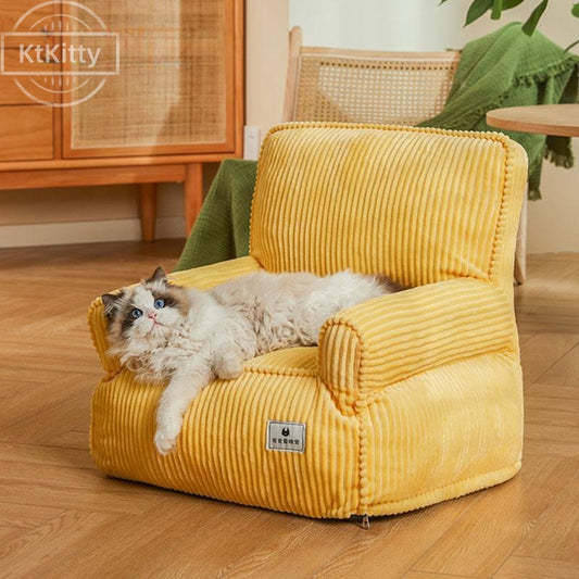 Yellow stripe cat sofa bed with washable cover