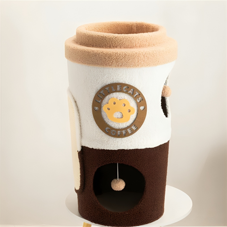 ☕ Coffee Cup Cat Tree Haven – Fun, Scratching & Lounging - Cozy cat tree with climbing platforms and scratching posts.