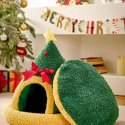 Cozy Christmas Cat Bed