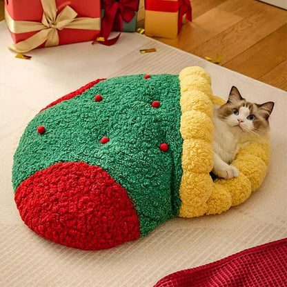 Cozy Christmas Cat Bed