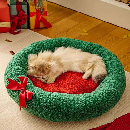 Cozy Christmas Cat Bed