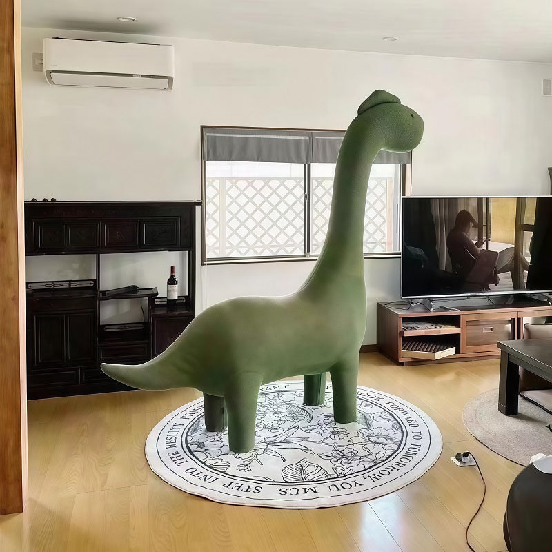 Sculpted dinosaur tail adds playful design element
