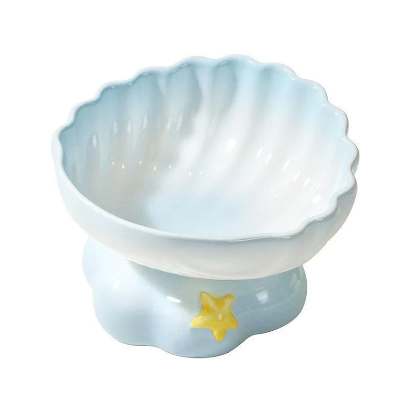 Shell Cat Food Water Bowl ¨C Marine-inspired ceramic elevated cat bowl for better posture and comfort ¨C KtKitty