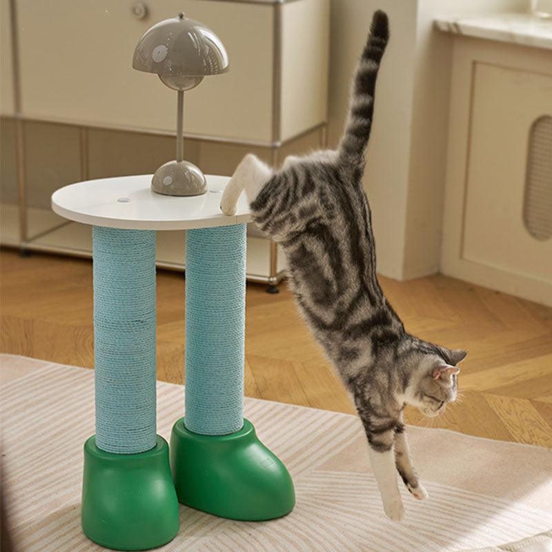 Cat Scratching Climbing Tree with Cozy Rest Platform featuring a cat jumping off the stylish design with scratching posts.