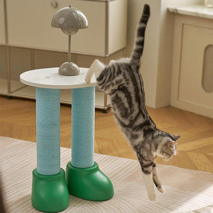 Cat Scratching Climbing Tree with Cozy Rest Platform featuring a cat jumping off the stylish design with scratching posts.