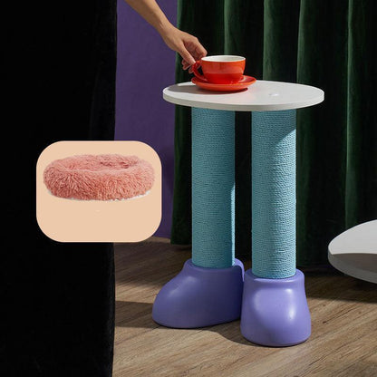 Cat Scratching Climbing Tree with Cozy Rest Platform featuring scratching posts and a stylish bed on top.