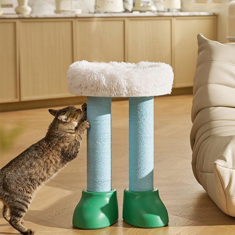 Cat Scratching Climbing Tree with Cozy Rest Platform in a stylish indoor setting with a cat using it.