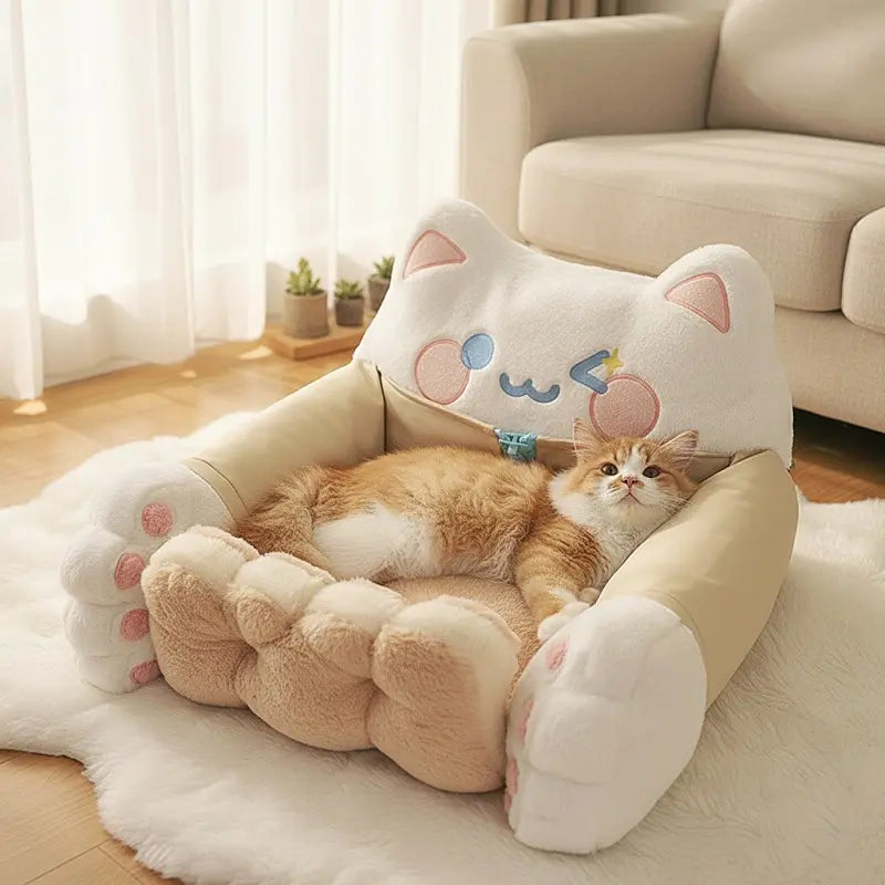 KtKitty Cookie Chef cat sofa bed featuring a 3D cat head design and cozy plush fabric