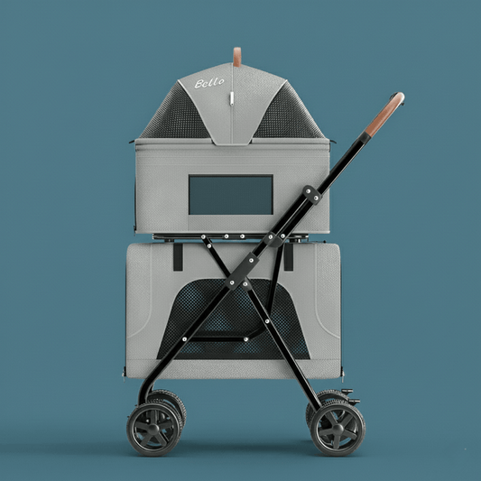 Double-Layer Cat Stroller designed for two cats, featuring a spacious and stable vertical layout.