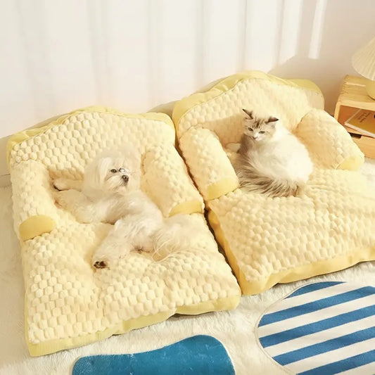 KtKitty ergonomic large cat sofa bed in yellow with high backrest and spacious plush cushion for big cats up to 30 lbs