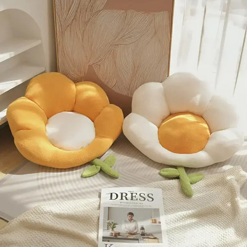 KtKitty flower cat bed cushion with ergonomic raised edges for neck support in yellow and white