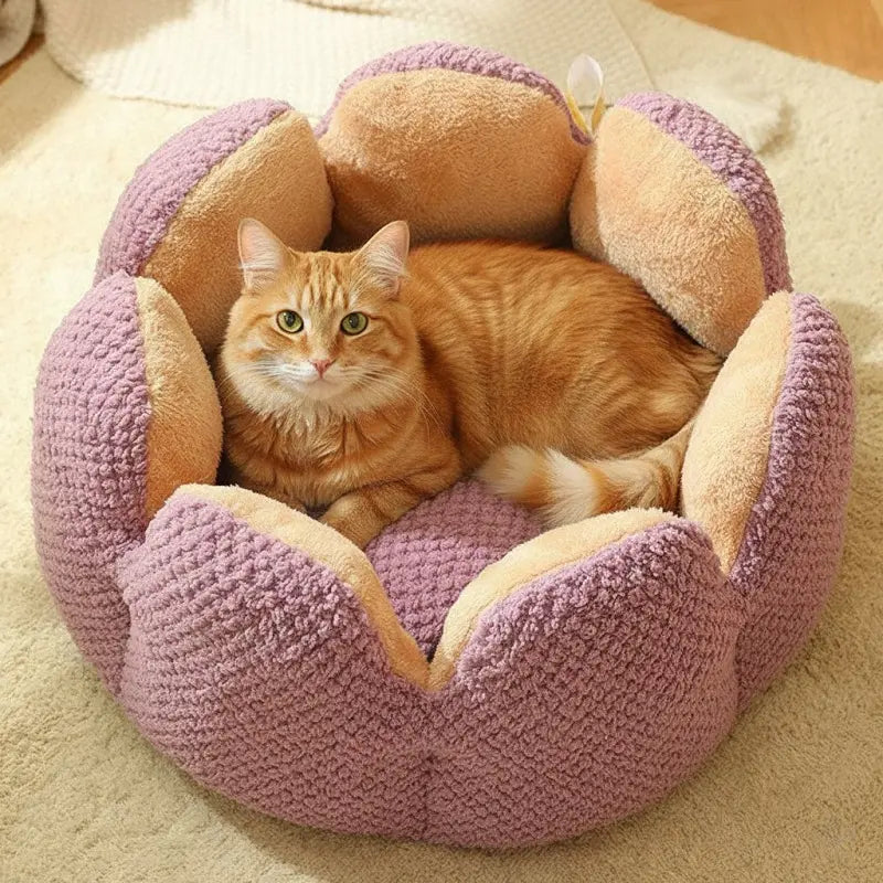 KtKitty flower shaped cozy cat bed nest with soft plush cushion for indoor kittens