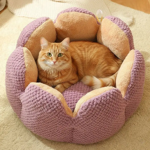 KtKitty flower shaped cozy cat bed nest with soft plush cushion for indoor kittens