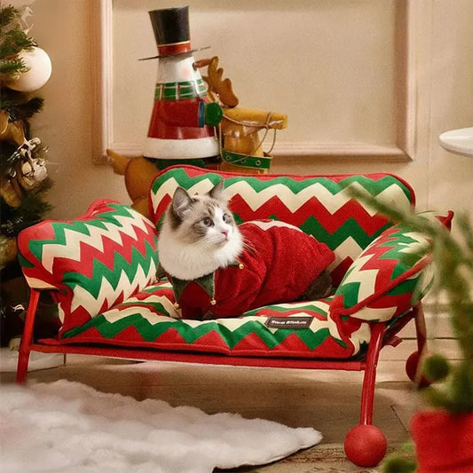 KtKitty Memphis-style elevated cat hammock with vibrant chevron design and sturdy frame