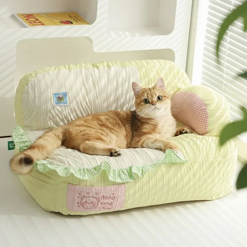 KtKitty modern colorful cat sofa in light green with soft fabric and mini lounge style for indoor cats