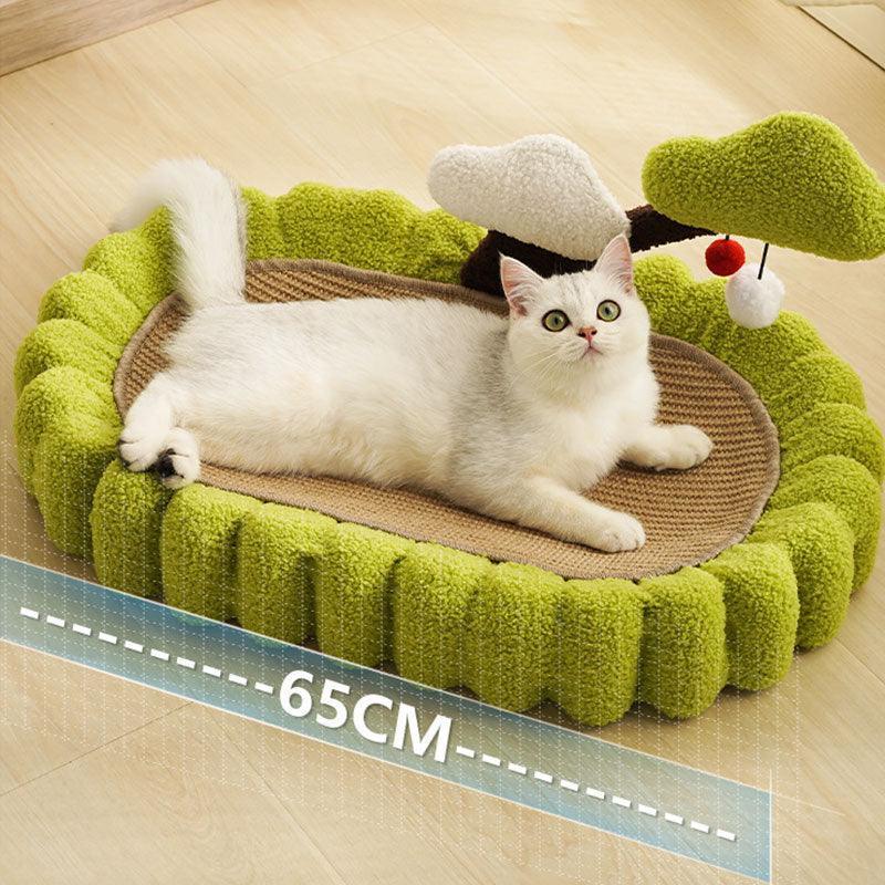 Cozy Cat Scratching Bed for Sleeping and Claw Care with a comfortable design and playful elements, Solid Wood Rattan Cat Tree Tower