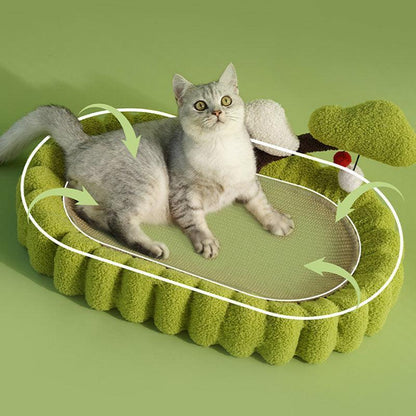 Cozy Cat Scratching Bed for Sleeping and Claw Care with Solid Wood Rattan Cat Tree Tower design.