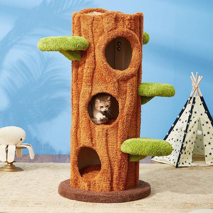 Cat enjoying a high perch on the luxury tree-like cat tree.