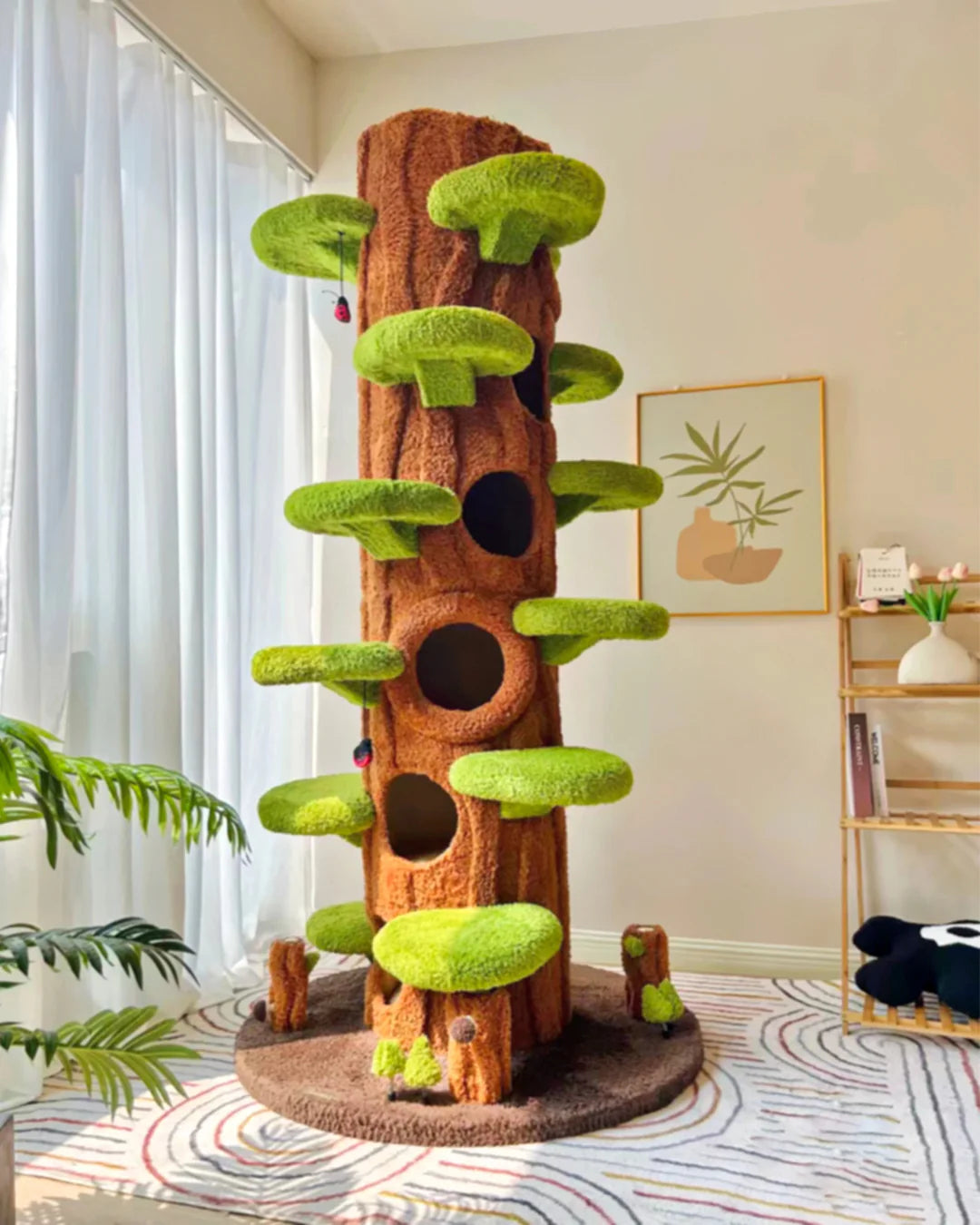 Soft plush perches provide a cozy resting place.