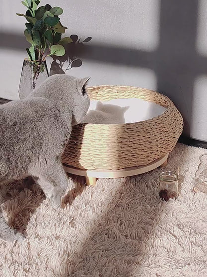 Handwoven Rattan Wood Cat Bed