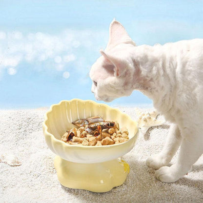 Shell Cat Food Water Bowl ¨C Marine-inspired ceramic elevated cat bowl for better posture and comfort ¨C KtKitty