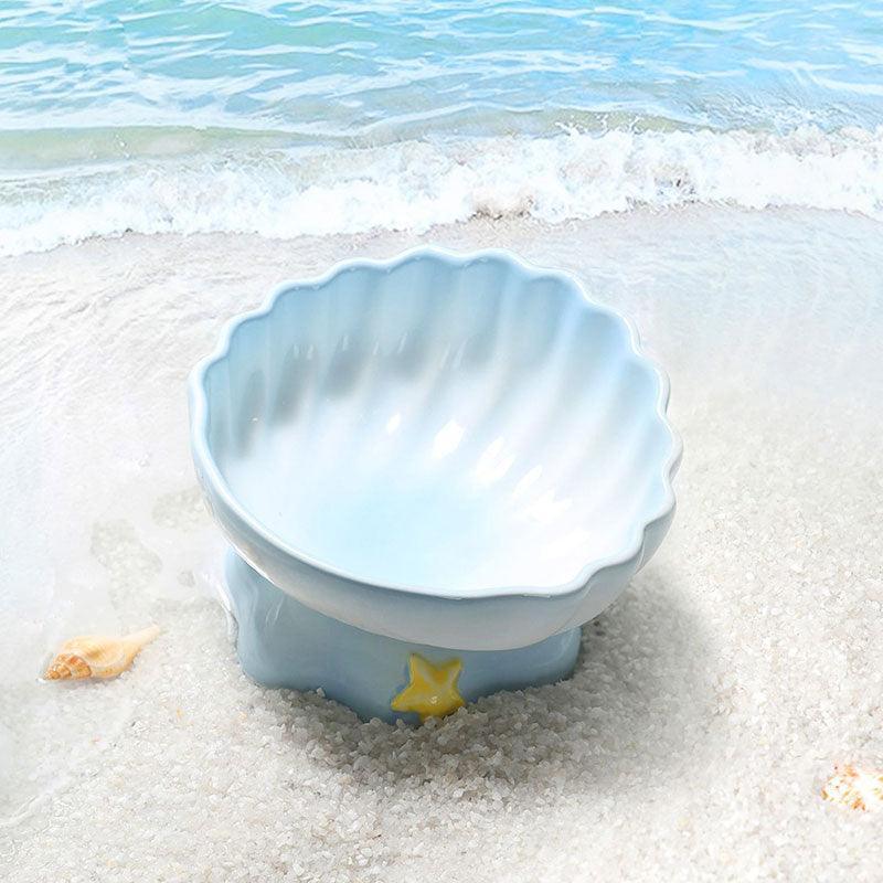 Shell Cat Food Water Bowl ¨C Marine-inspired ceramic elevated cat bowl for better posture and comfort ¨C KtKitty