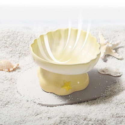 Shell Cat Food Water Bowl ¨C Marine-inspired ceramic elevated cat bowl for better posture and comfort ¨C KtKitty