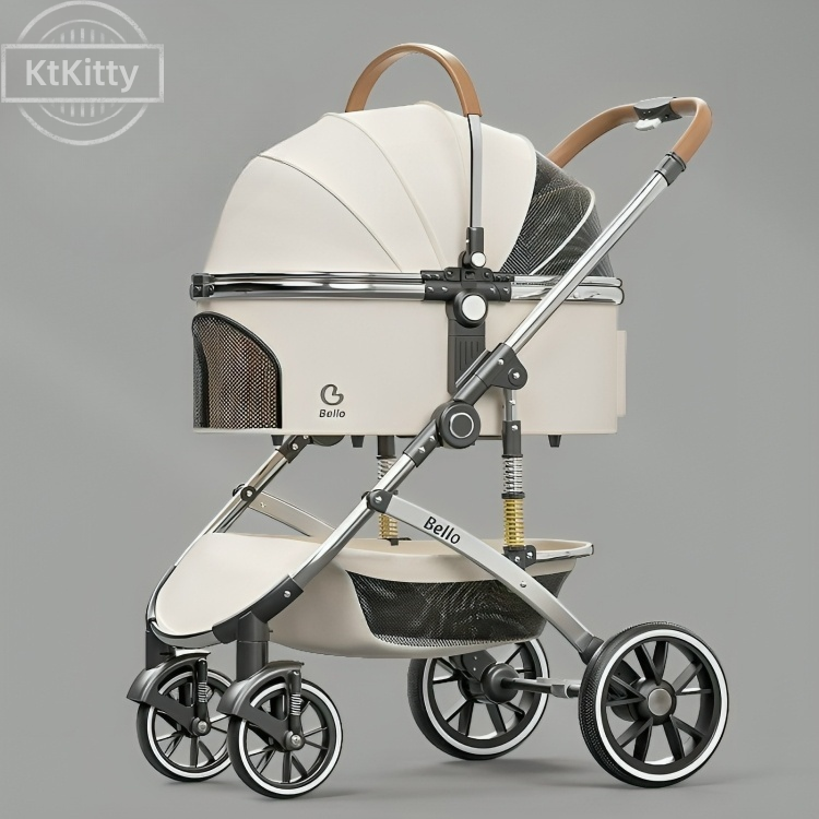 Cat stroller with detachable carrier for car seat conversion - KtKitty