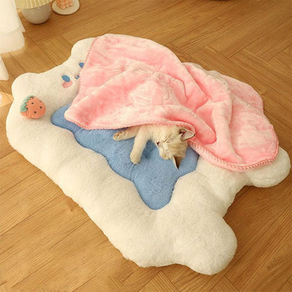 Strawberry Bear Cat Mat Bed — Soft & Cozy Sleeping Pad for Cats