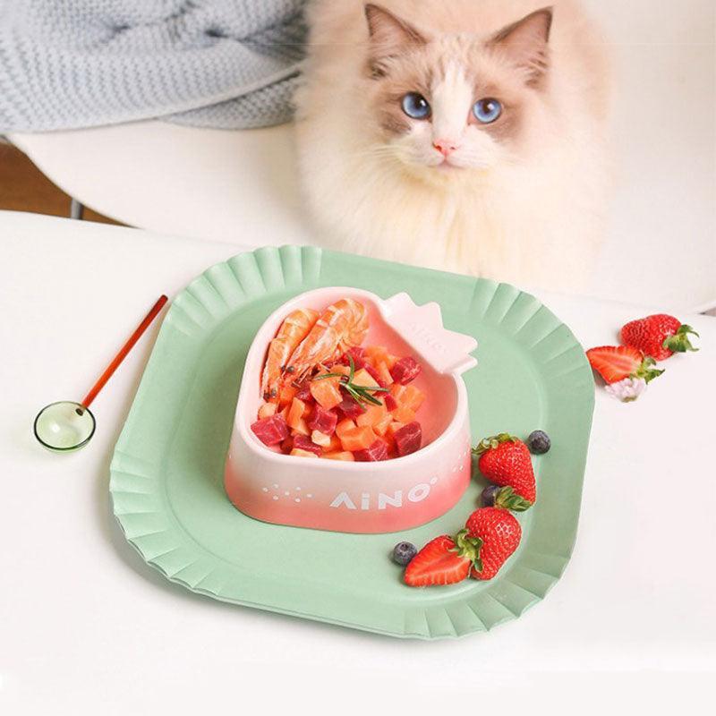 Unique Strawberry Design Cat Bowl, Adds Fun to Feeding -KtKitty