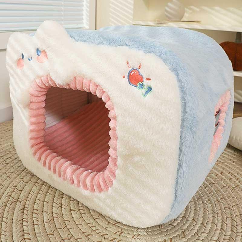Warm Two-Color Cat Bed Cave – Cozy & Safe Hideaway for Your Cat featuring plush materials and a playful design.
