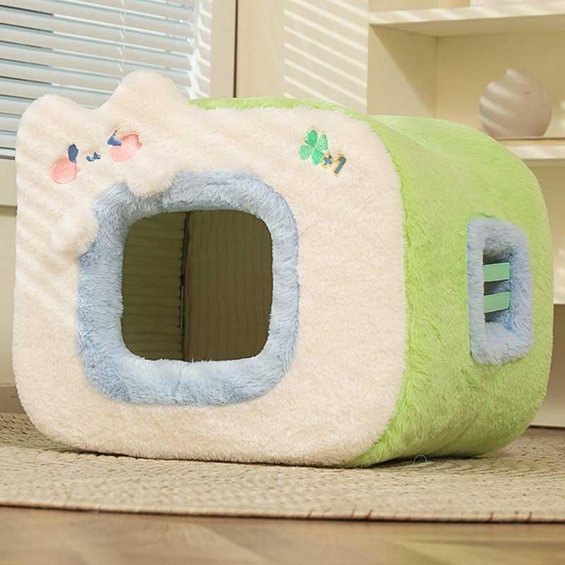 Warm Two-Color Cat Bed Cave – Cozy & Safe Hideaway for Your Cat featuring soft plush material and cute design.