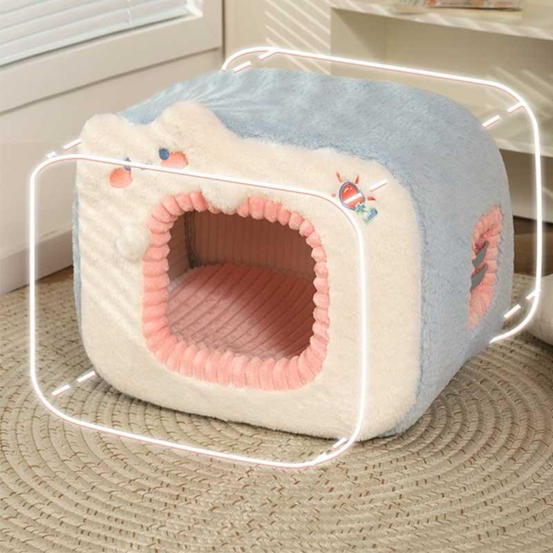 Warm Two-Color Cat Bed Cave – Cozy & Safe Hideaway for Your Cat featuring a soft plush design.