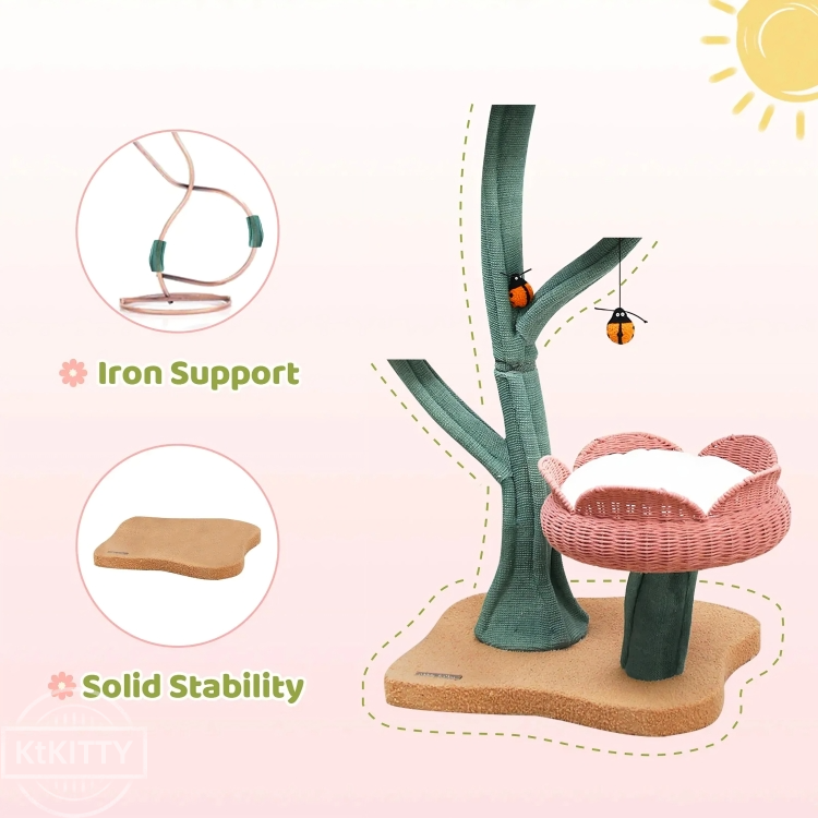 Yellow Tulip Cat Tree – Sturdy & Elegant features iron support and solid stability for safe play.