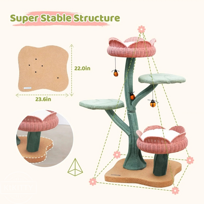 Yellow Tulip Cat Tree – Sturdy & Elegant with super stable structure and multi-level design.